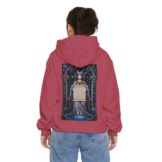 Color: Crimson | The Cosmic Tarot (High Priestess) Garment-Dyed Hoodie