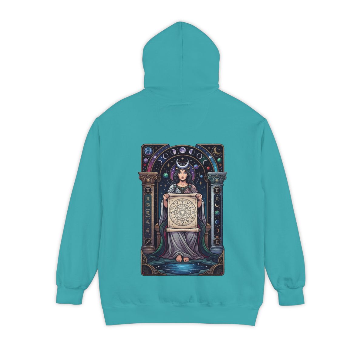 Color: Seafoam | The Cosmic Tarot (High Priestess) Garment-Dyed Hoodie