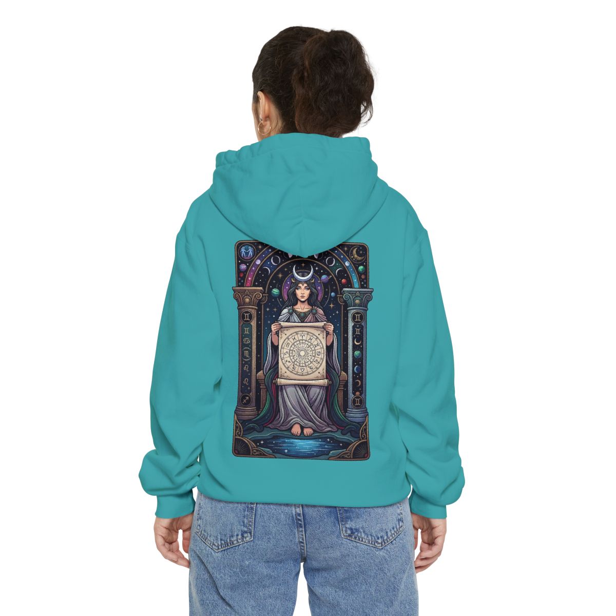 Color: Seafoam | The Cosmic Tarot (High Priestess) Garment-Dyed Hoodie
