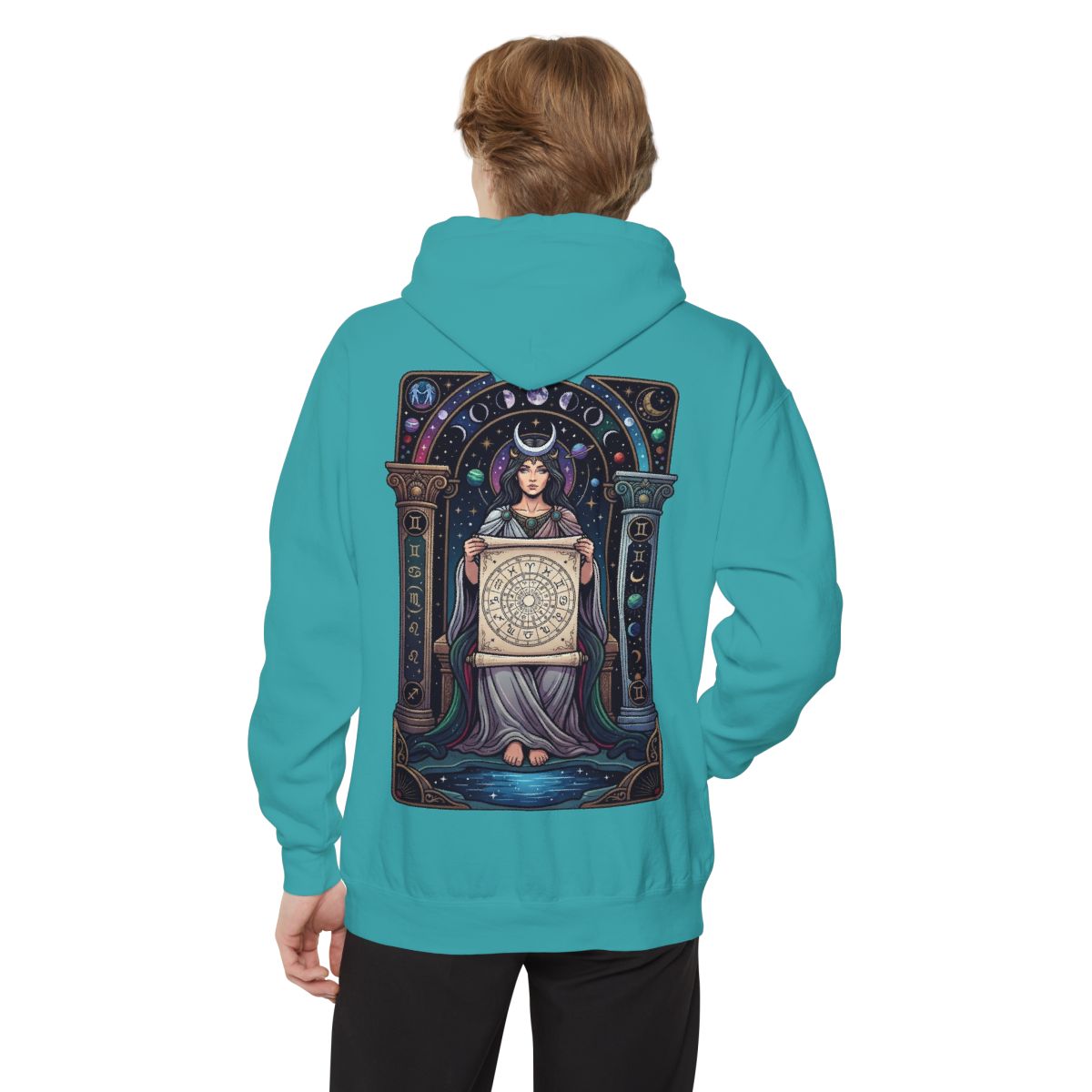 Color: Seafoam | The Cosmic Tarot (High Priestess) Garment-Dyed Hoodie