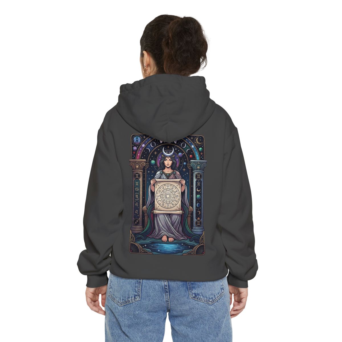 Color: Pepper | The Cosmic Tarot (High Priestess) Garment-Dyed Hoodie