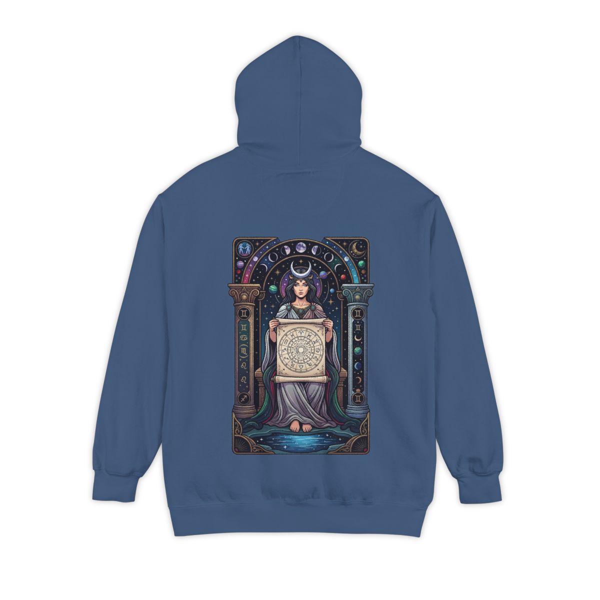 Color: True Navy | The Cosmic Tarot (High Priestess) Garment-Dyed Hoodie