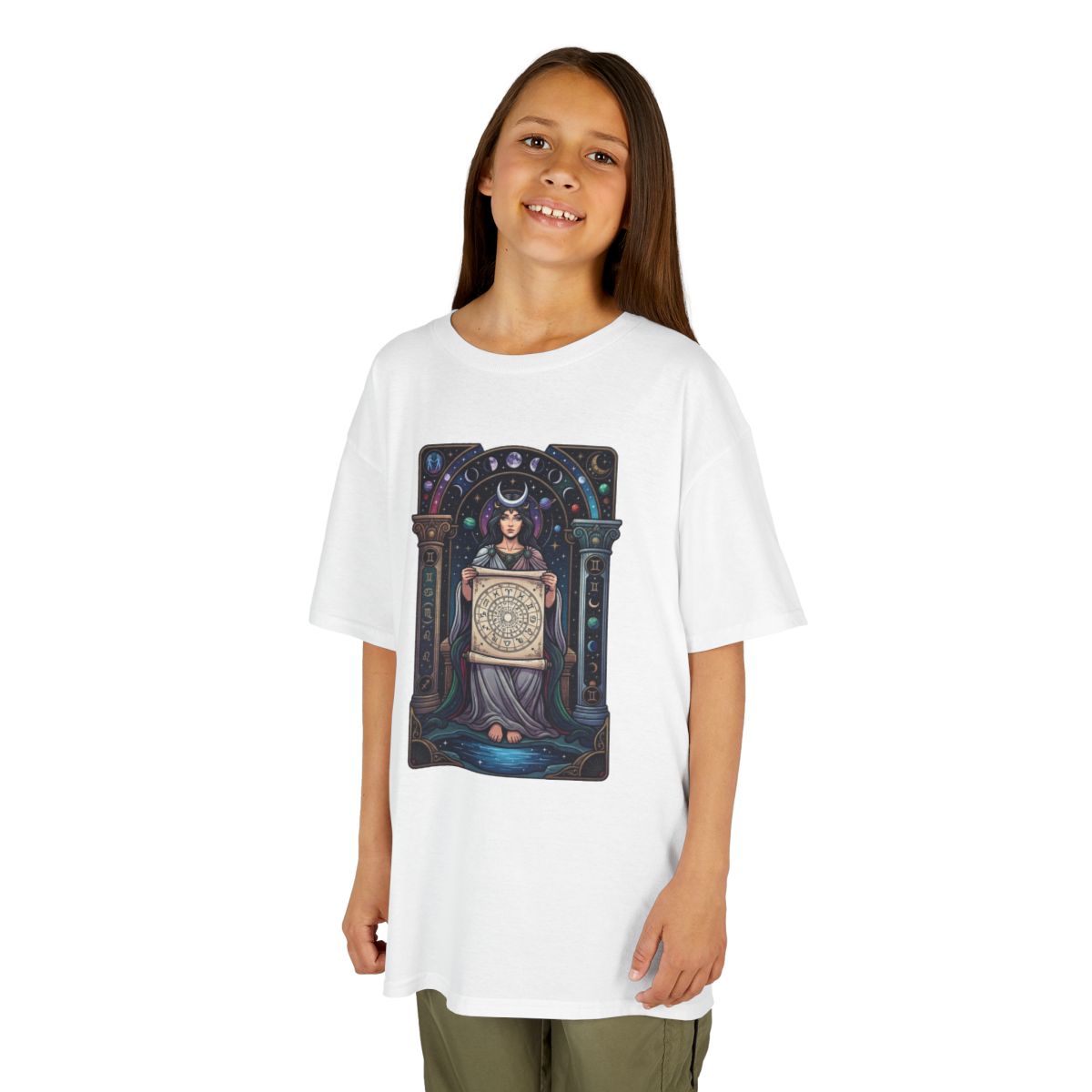 Color: White | The Cosmic Tarot (High Priestess) Kids Tee