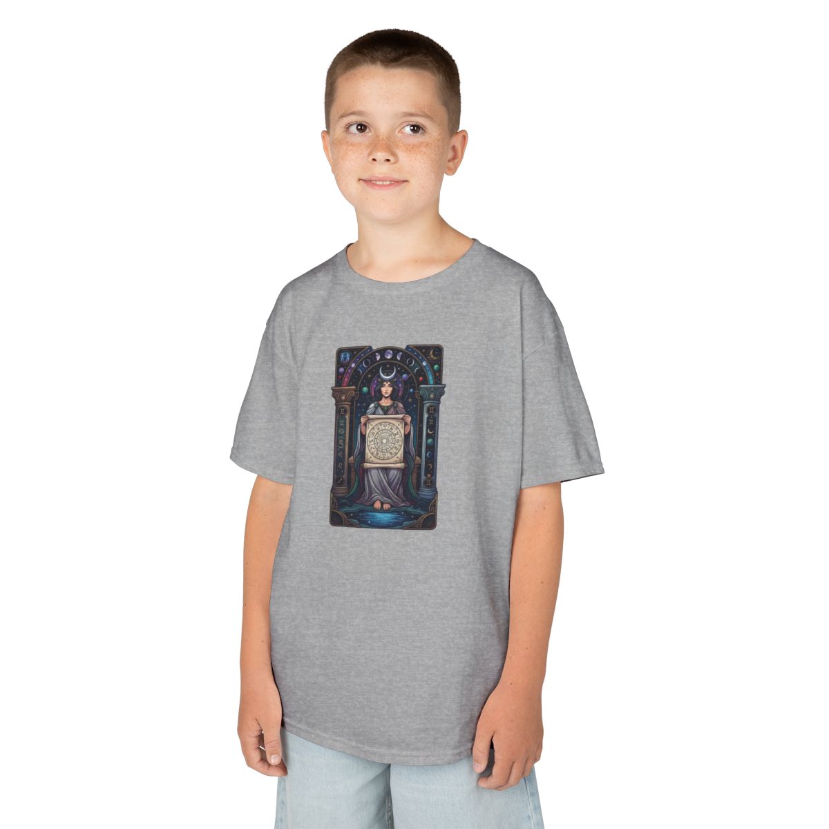 Color: Sport Grey | The Cosmic Tarot (High Priestess) Kids Tee