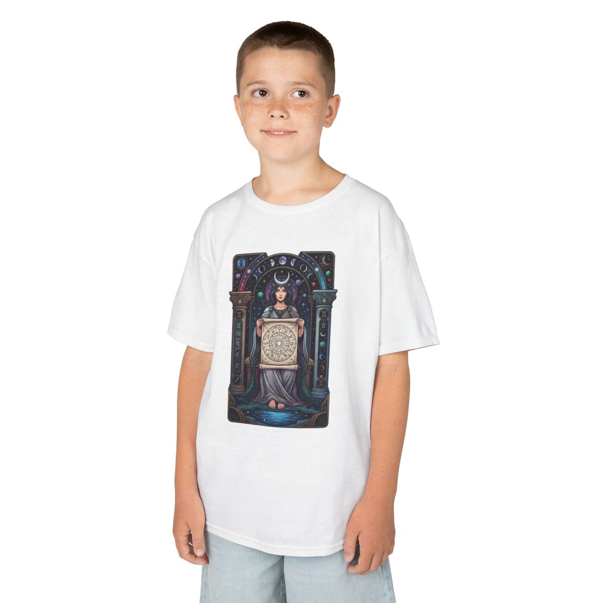 Color: White | The Cosmic Tarot (High Priestess) Kids Tee