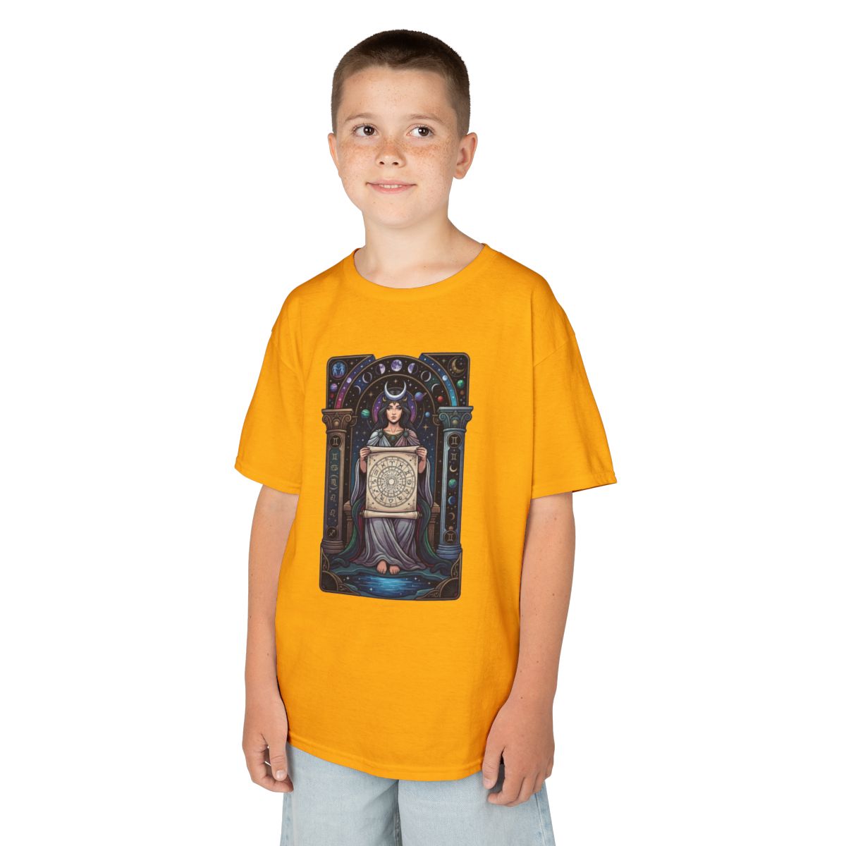 Color: Gold | The Cosmic Tarot (High Priestess) Kids Tee