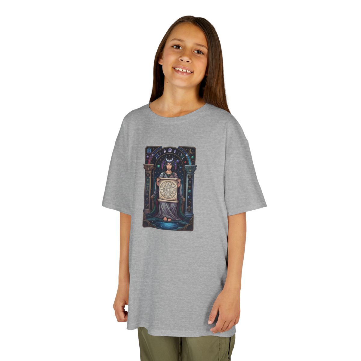 Color: Sport Grey | The Cosmic Tarot (High Priestess) Kids Tee