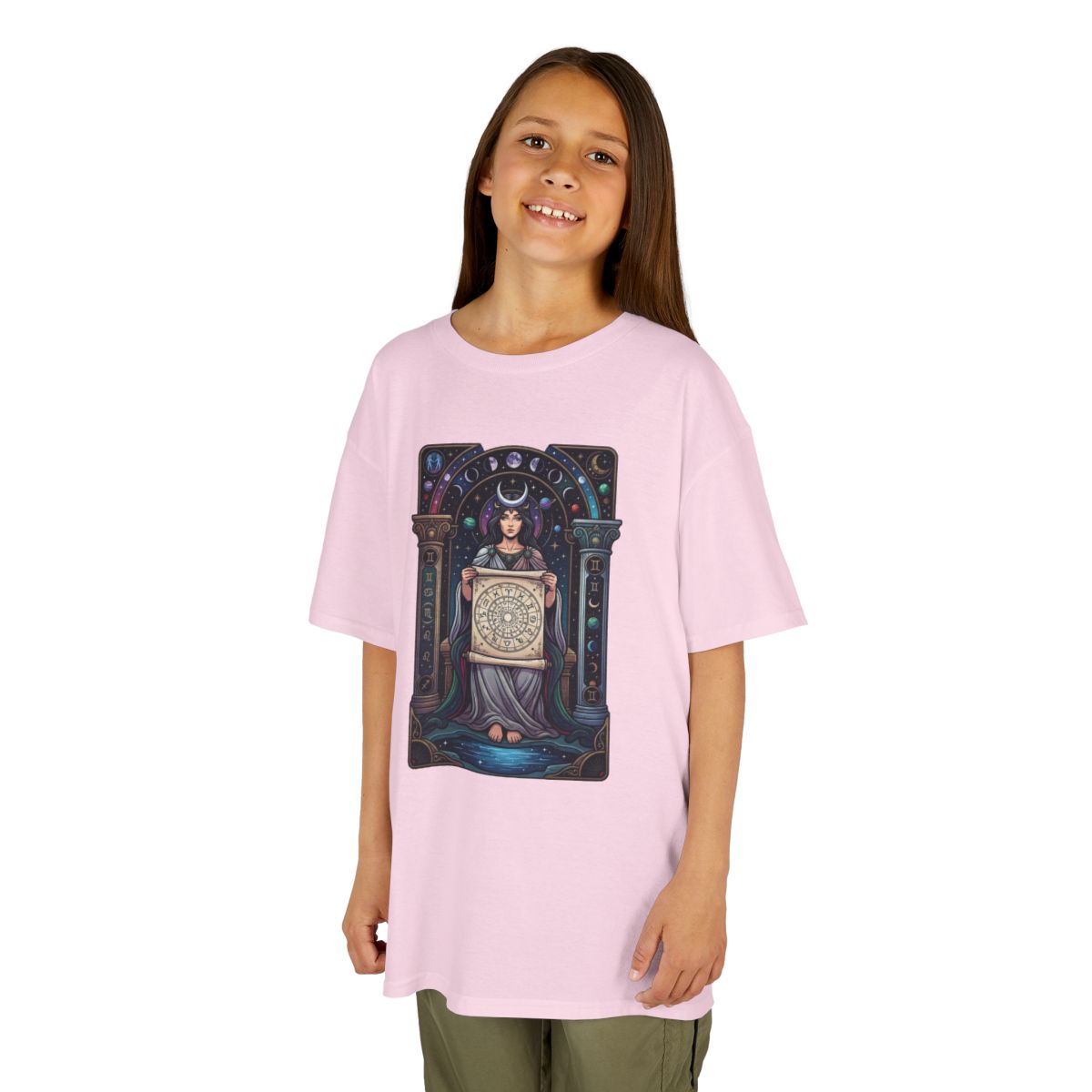 Color: Light Pink | The Cosmic Tarot (High Priestess) Kids Tee