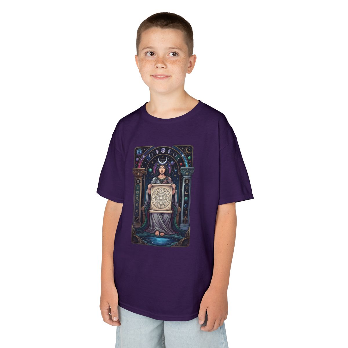 Color: Purple | The Cosmic Tarot (High Priestess) Kids Tee