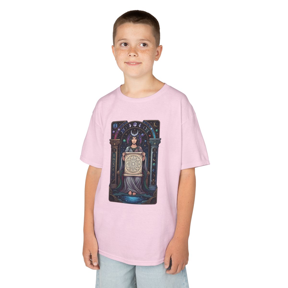 Color: Light Pink | The Cosmic Tarot (High Priestess) Kids Tee