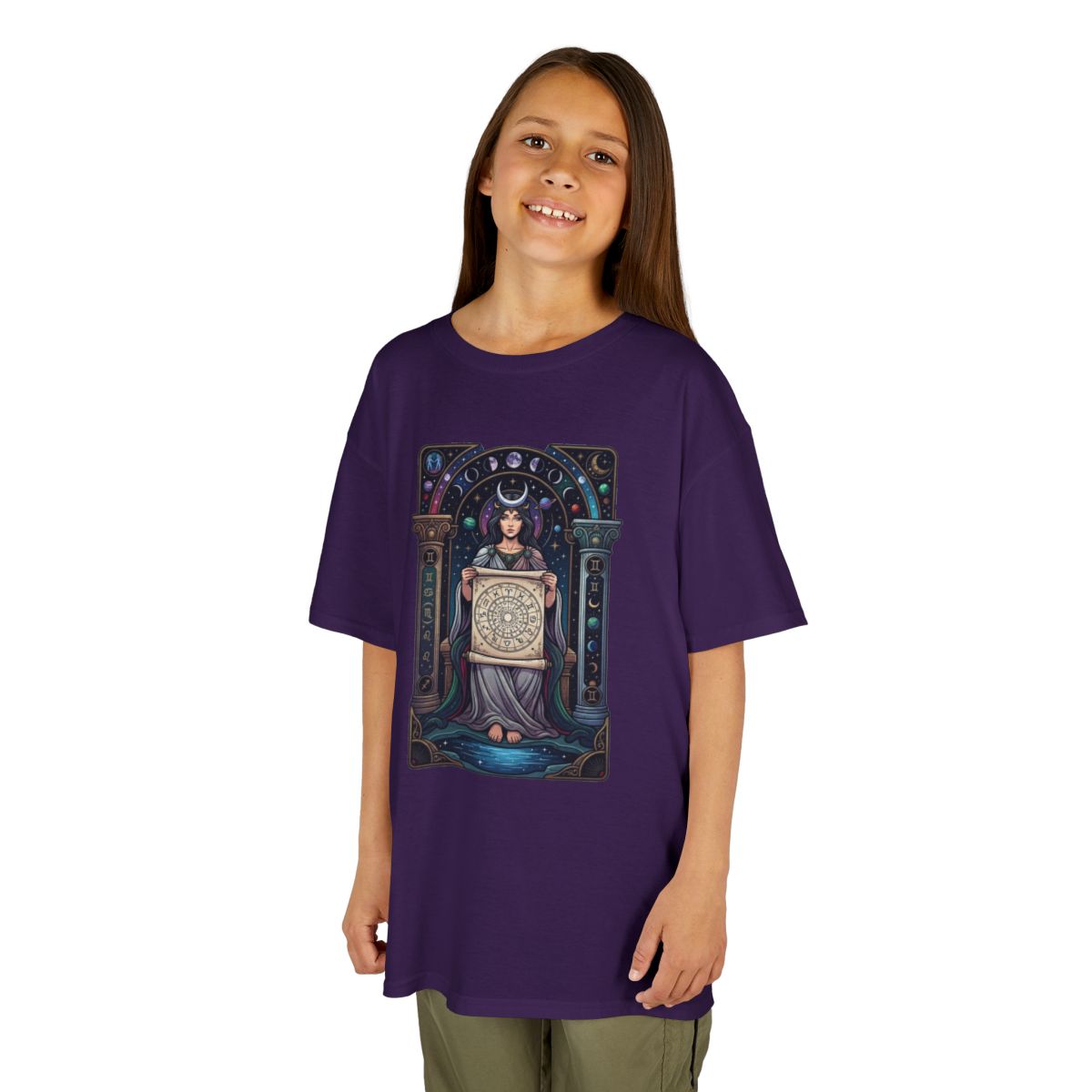 Color: Purple | The Cosmic Tarot (High Priestess) Kids Tee