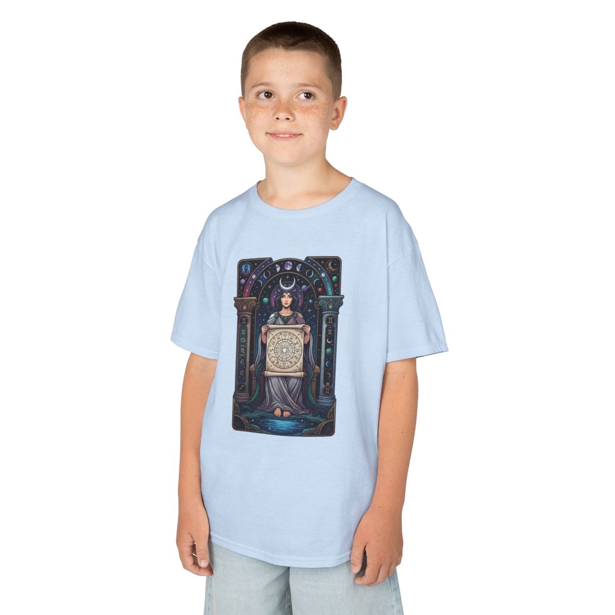 Color: Light Blue | The Cosmic Tarot (High Priestess) Kids Tee