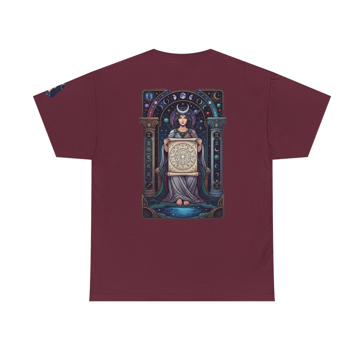 Color: Maroon | The Cosmic Tarot (High Priestess) Premium Graphic Tee