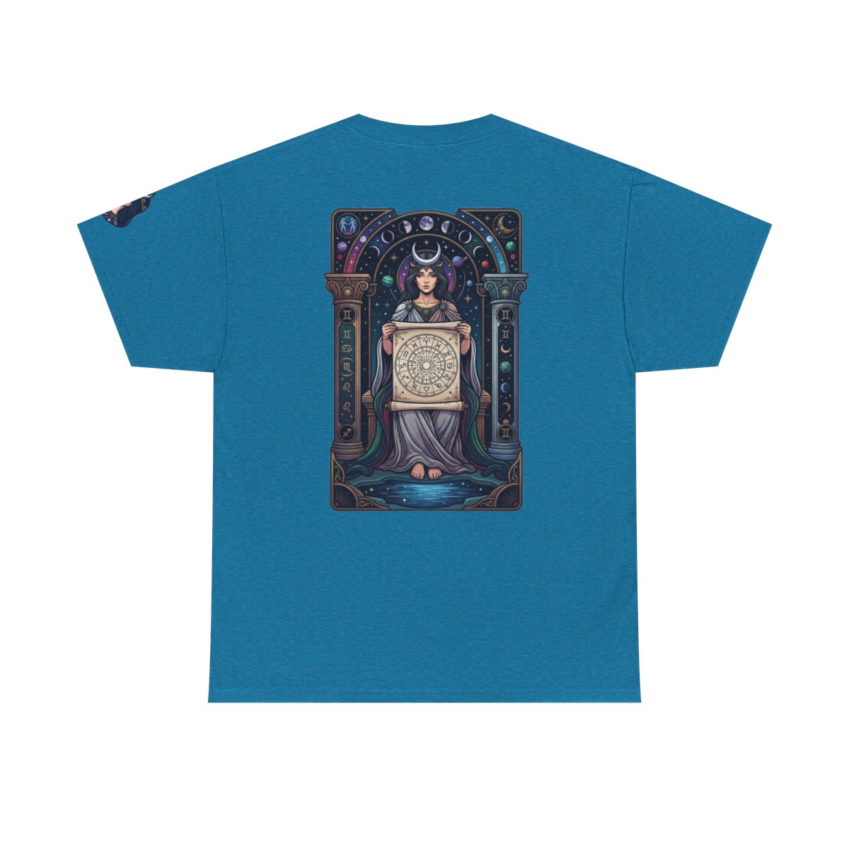 Color: Antique Sapphire | The Cosmic Tarot (High Priestess) Premium Graphic Tee