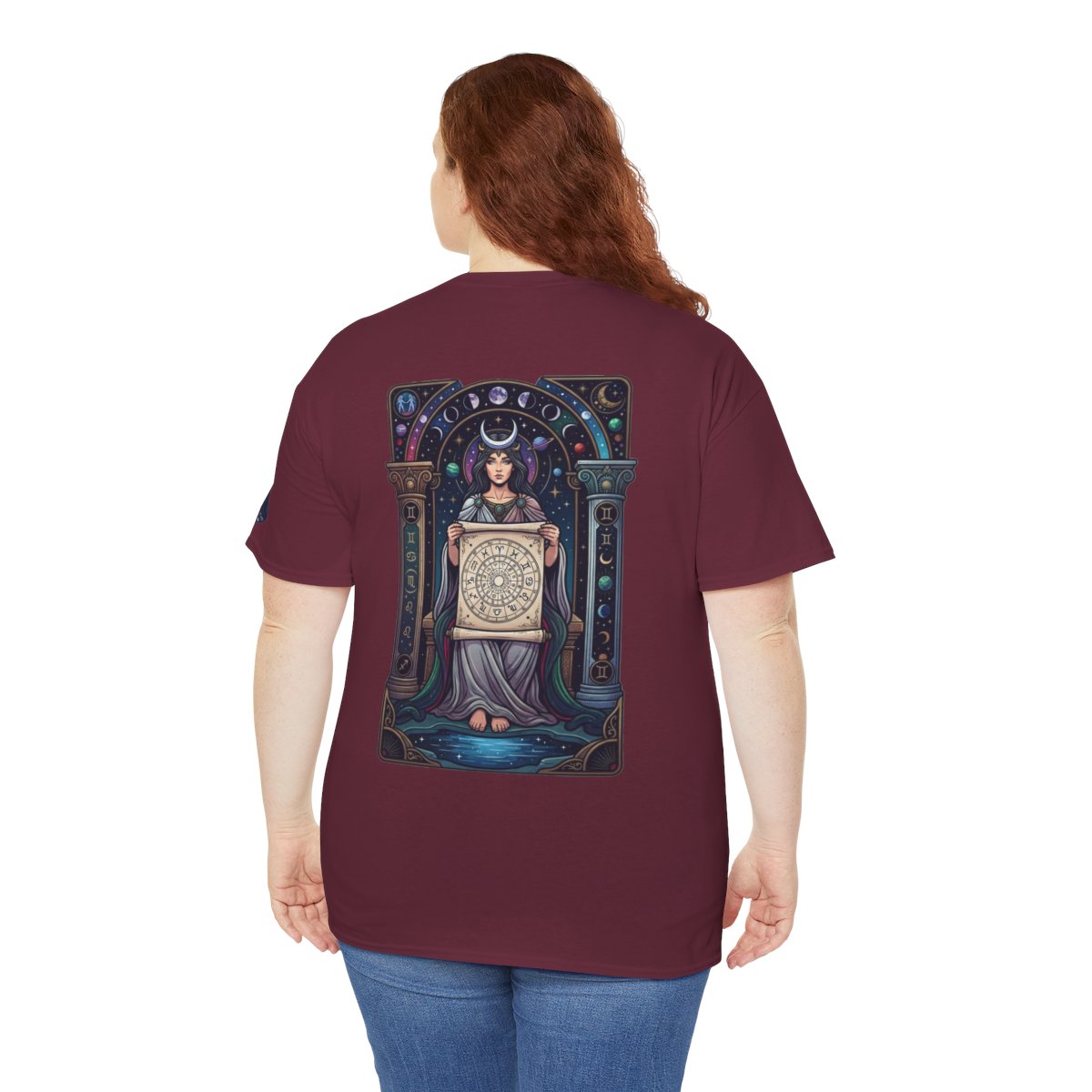 Color: Maroon | The Cosmic Tarot (High Priestess) Premium Graphic Tee