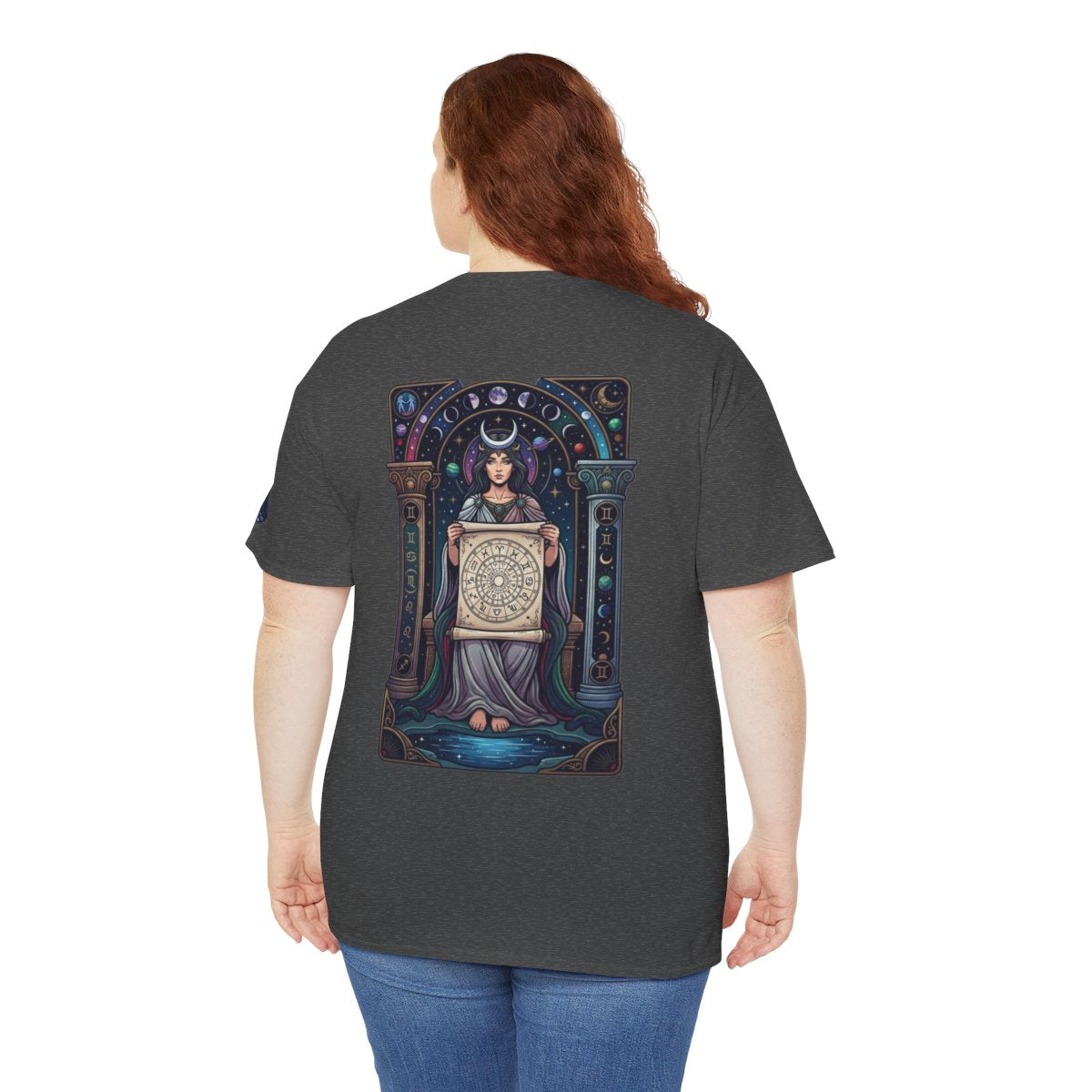 Color: Dark Heather | The Cosmic Tarot (High Priestess) Premium Graphic Tee