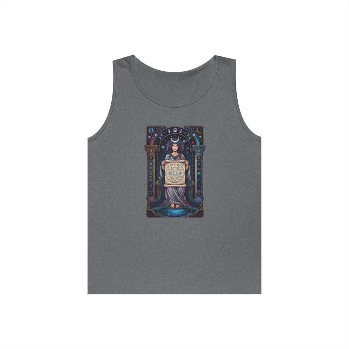 Color: Graphite Heather | The Cosmic Tarot (High Priestess) Tank Top