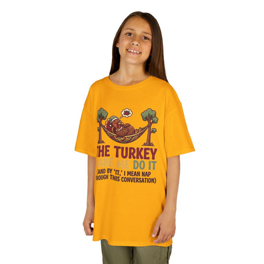 Color: Gold | The Turkey Made Me Do It Kids Tee