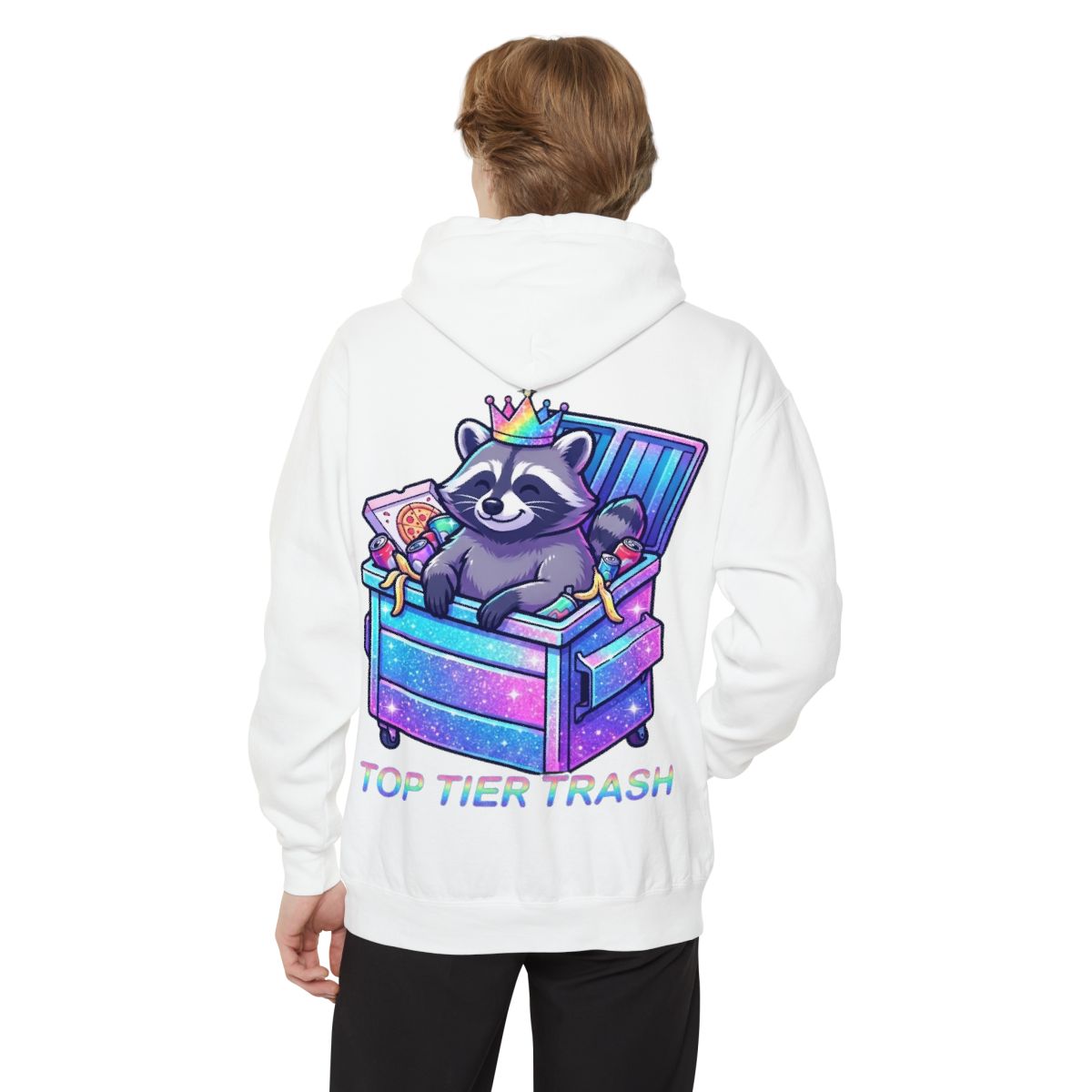 Color: White | Top Tier Trash Garment-Dyed Hoodie