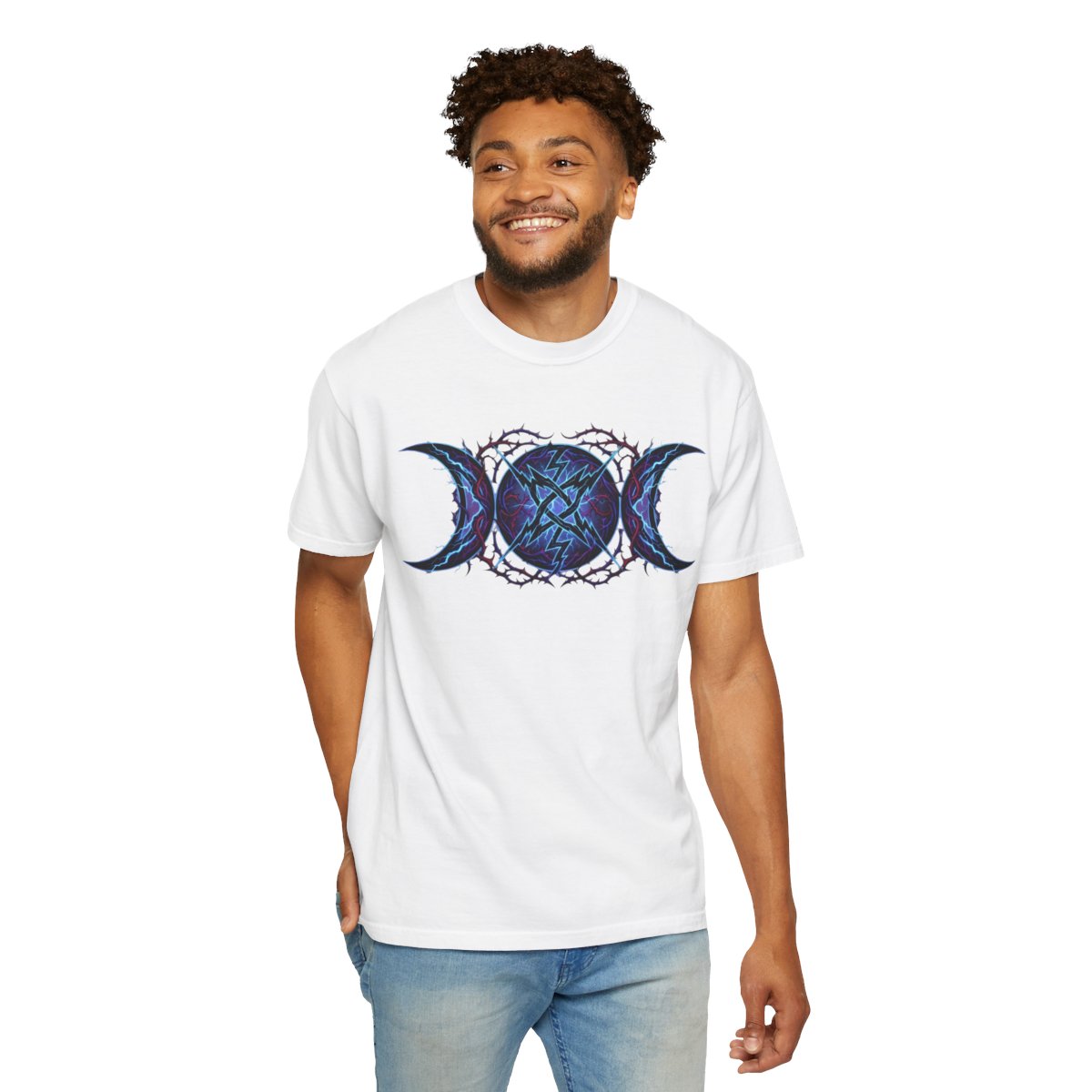 Color: White | Triple Goddess Tempest Unisex Garment-Dyed Tee