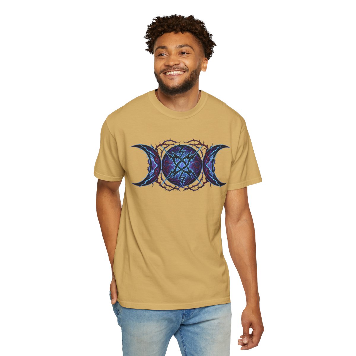 Color: Mustard | Triple Goddess Tempest Unisex Garment-Dyed Tee
