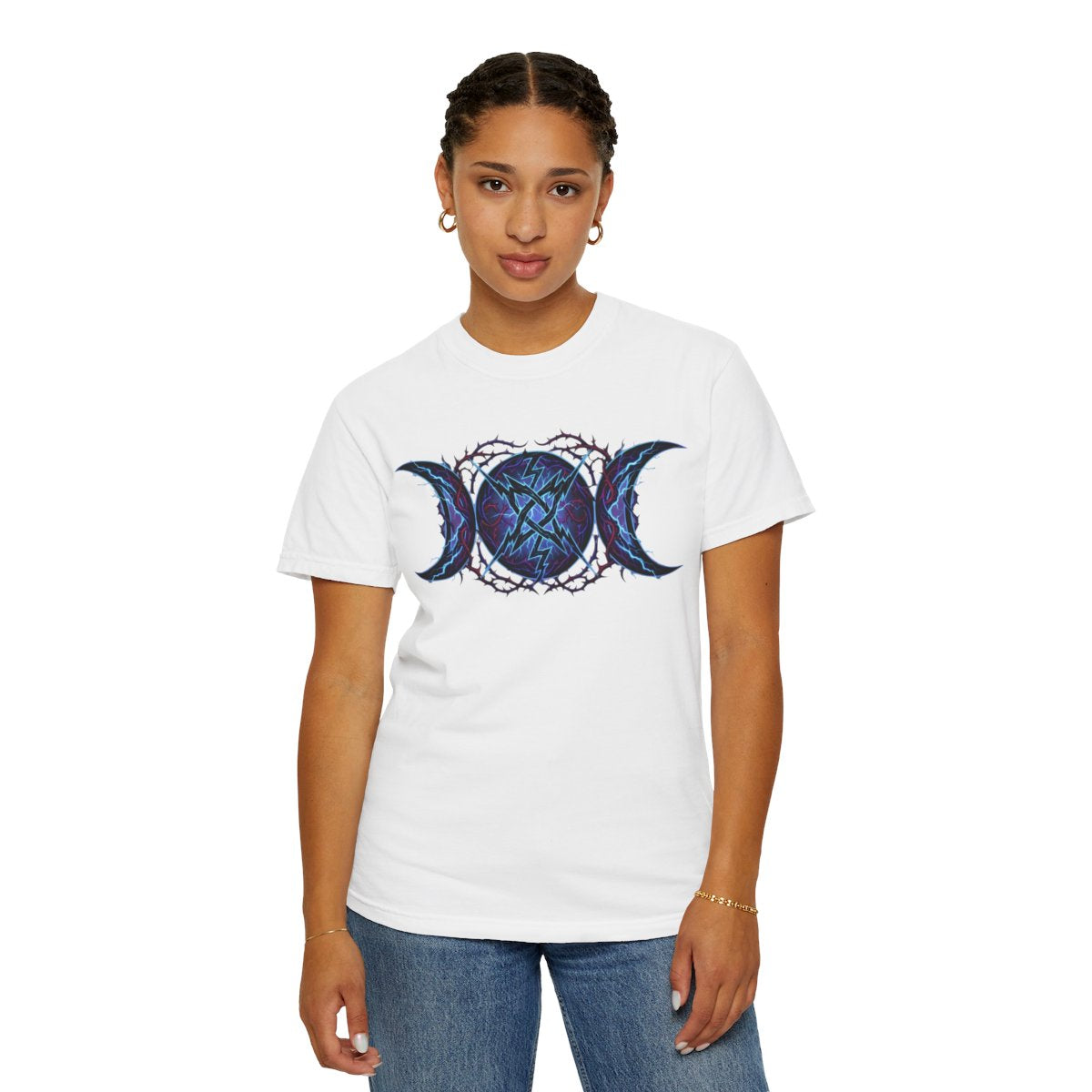 Color: White | Triple Goddess Tempest Unisex Garment-Dyed Tee