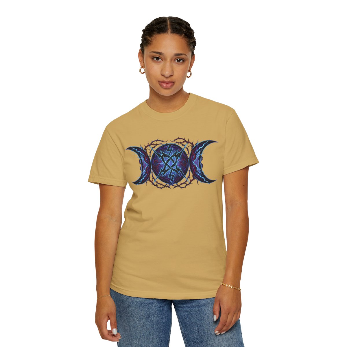 Color: Mustard | Triple Goddess Tempest Unisex Garment-Dyed Tee