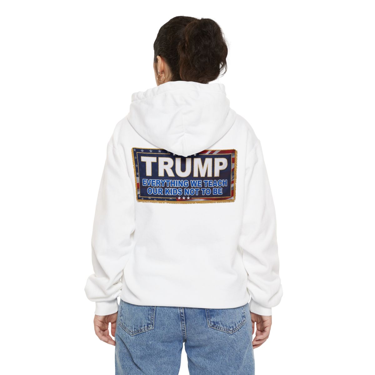 Color: White | Trump Teach Our Kids Garment-Dyed Hoodie