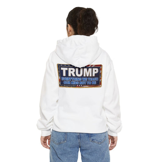 Color: White | Trump Teach Our Kids Garment-Dyed Hoodie