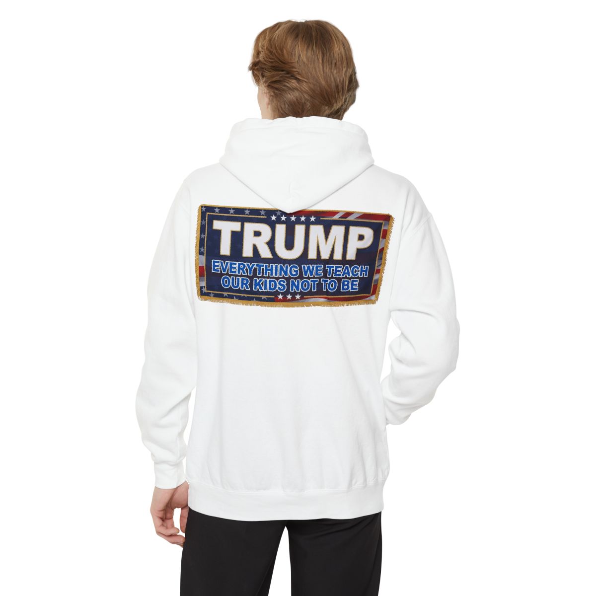 Color: White | Trump Teach Our Kids Garment-Dyed Hoodie