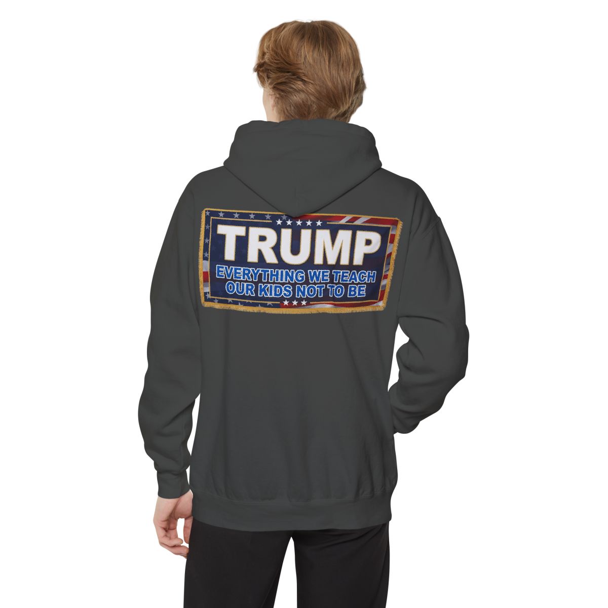 Color: Pepper | Trump Teach Our Kids Garment-Dyed Hoodie