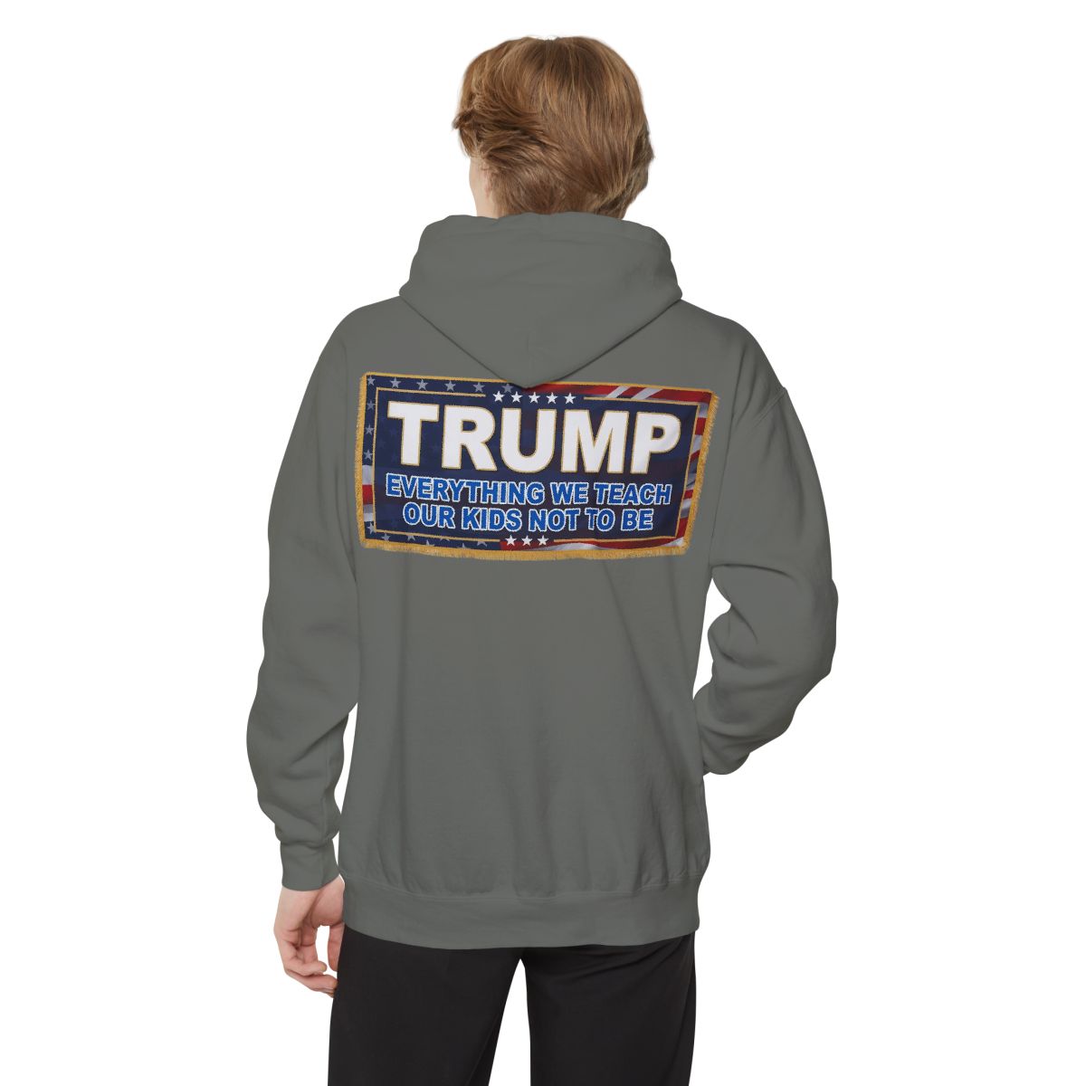 Color: Grey | Trump Teach Our Kids Garment-Dyed Hoodie