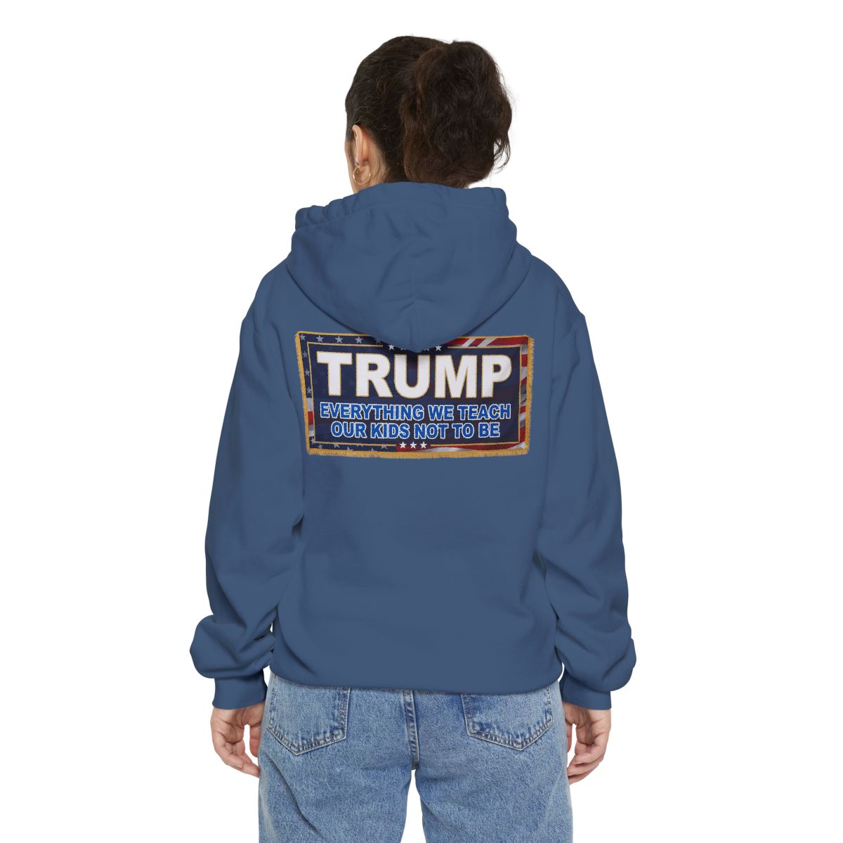 Color: True Navy | Trump Teach Our Kids Garment-Dyed Hoodie