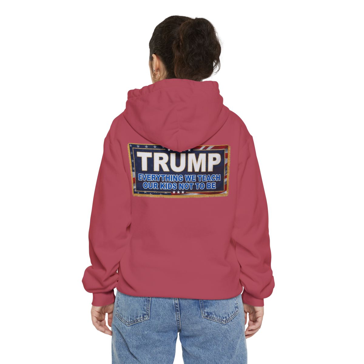 Color: Crimson | Trump Teach Our Kids Garment-Dyed Hoodie