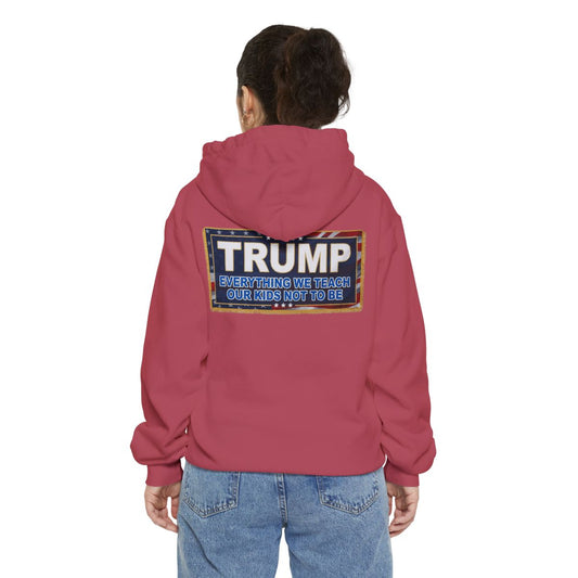 Color: Crimson | Trump Teach Our Kids Garment-Dyed Hoodie