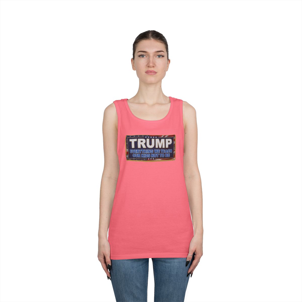 Color: Safety Pink | Trump Teach Our Kids Tank Top