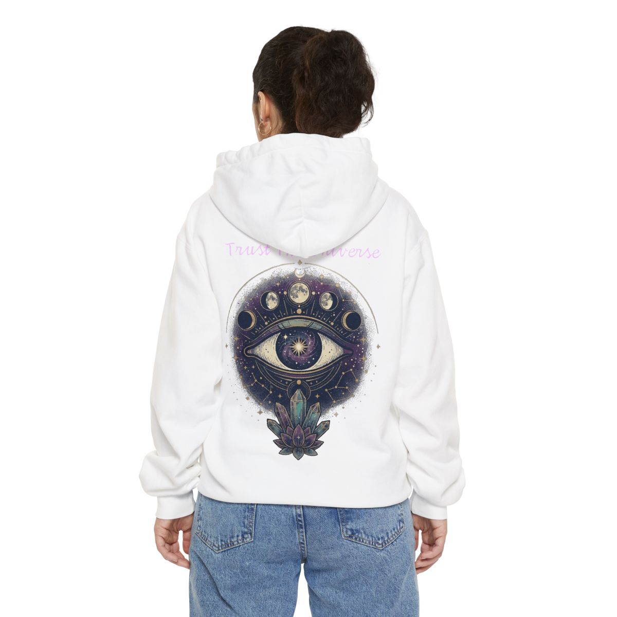 Color: White | Trust the Universe Garment-Dyed Hoodie