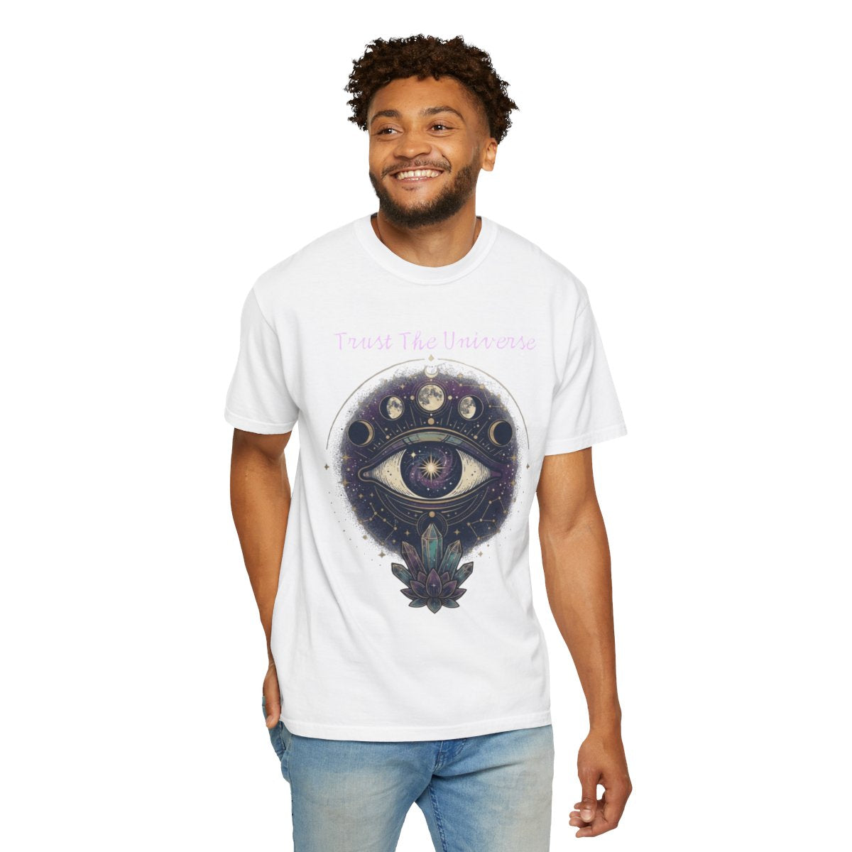 Color: White | Trust the Universe Unisex Garment-Dyed Tee