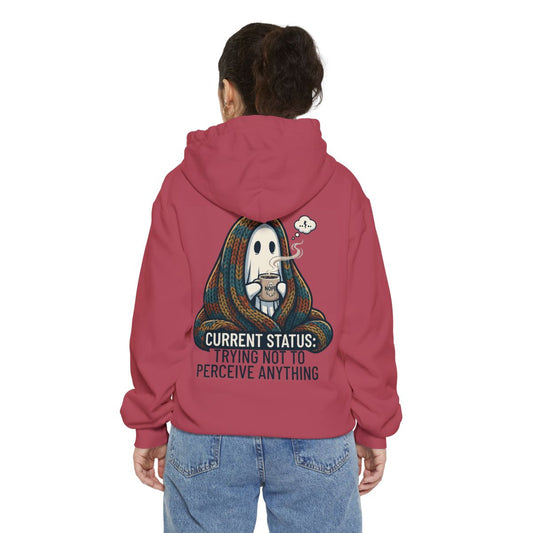 Color: Crimson | Trying Not To Perceive Anything Garment-Dyed Hoodie