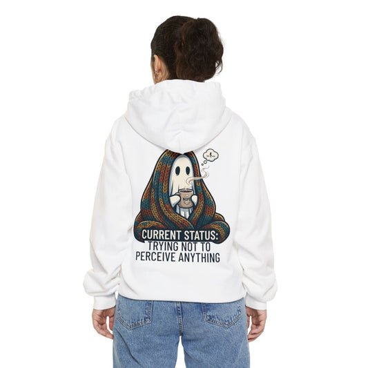 Color: White | Trying Not To Perceive Anything Garment-Dyed Hoodie