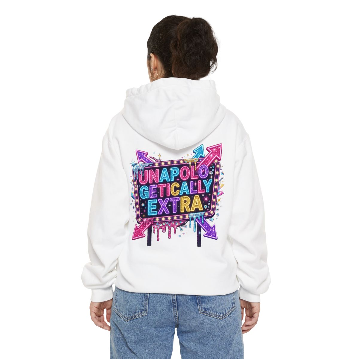 Color: White | Unapoligetically Extra Garment-Dyed Hoodie