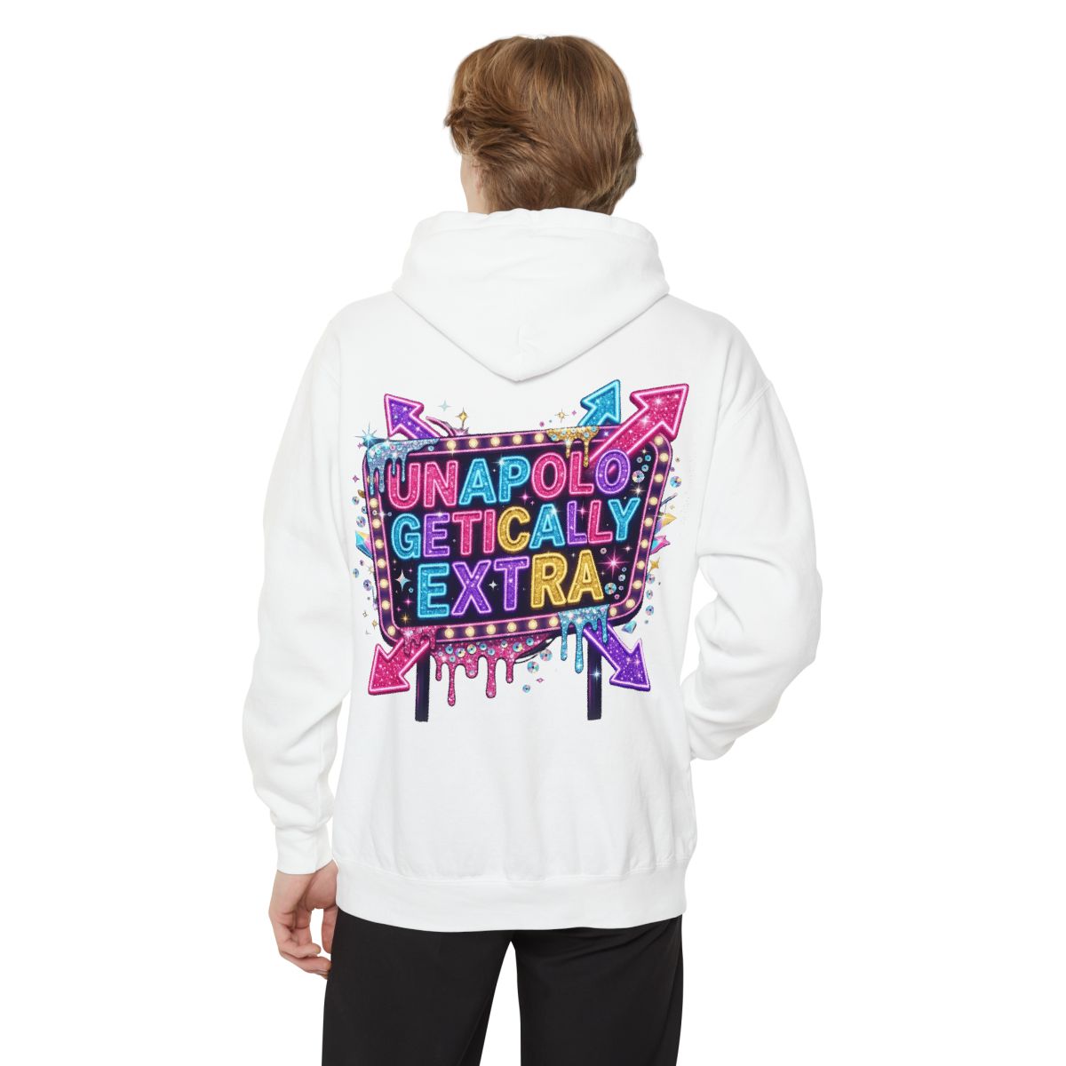 Color: White | Unapoligetically Extra Garment-Dyed Hoodie