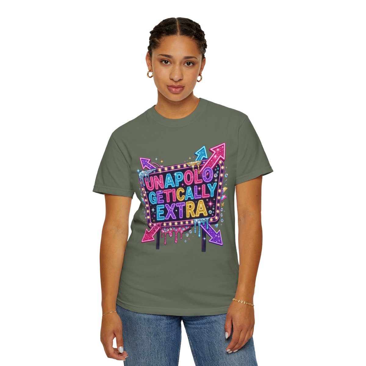 Color: Moss | Unapoligetically Extra Unisex Garment-Dyed Tee
