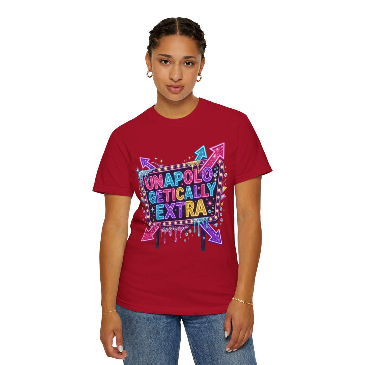 Color: Red | Unapoligetically Extra Unisex Garment-Dyed Tee