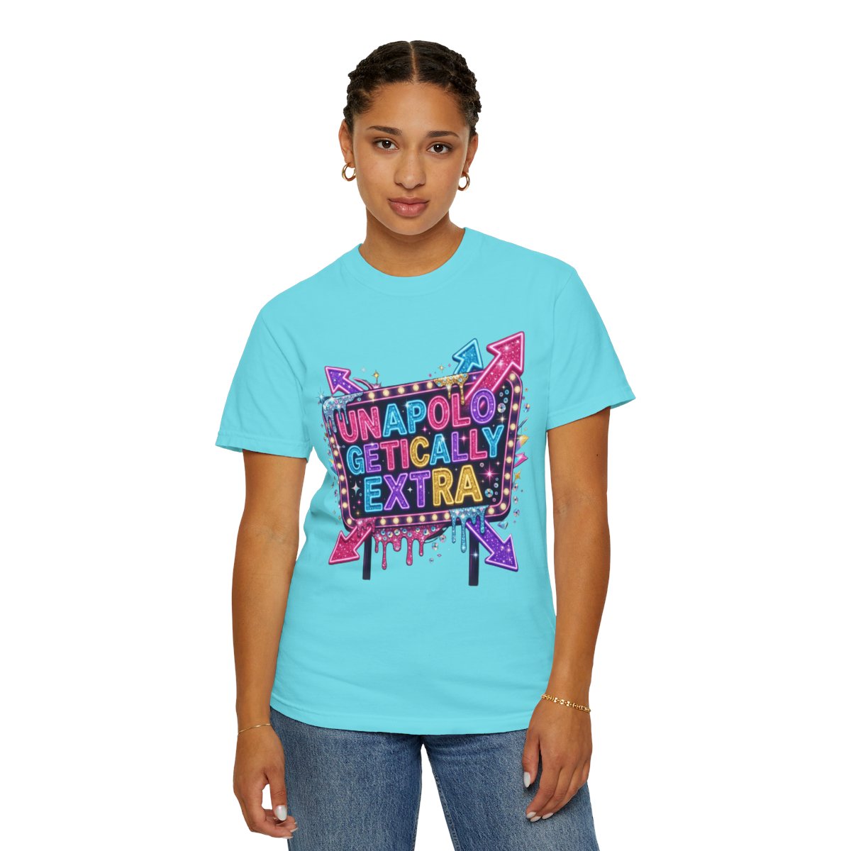 Color: Lagoon Blue | Unapoligetically Extra Unisex Garment-Dyed Tee