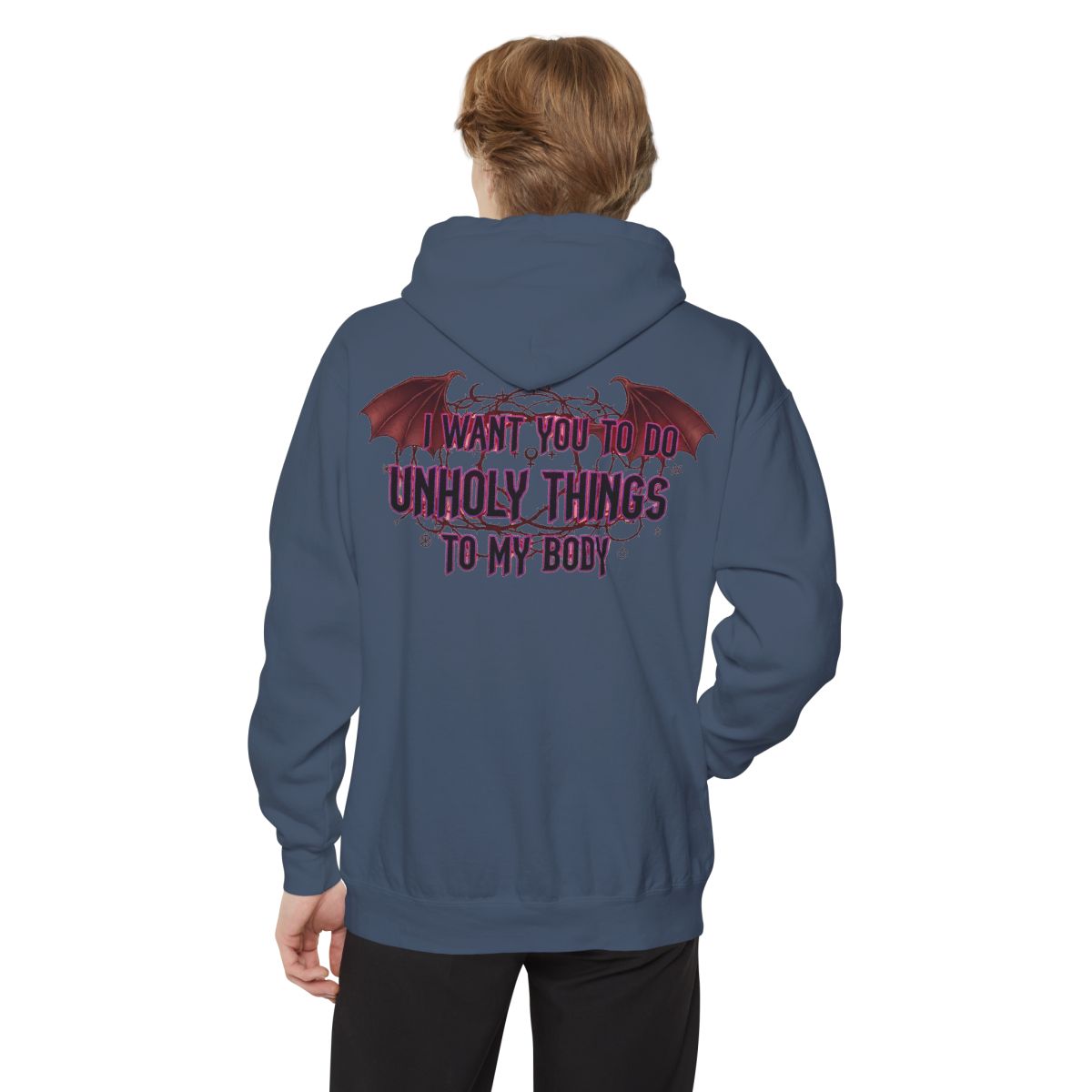 Color: Denim | Unholy Things Garment-Dyed Hoodie