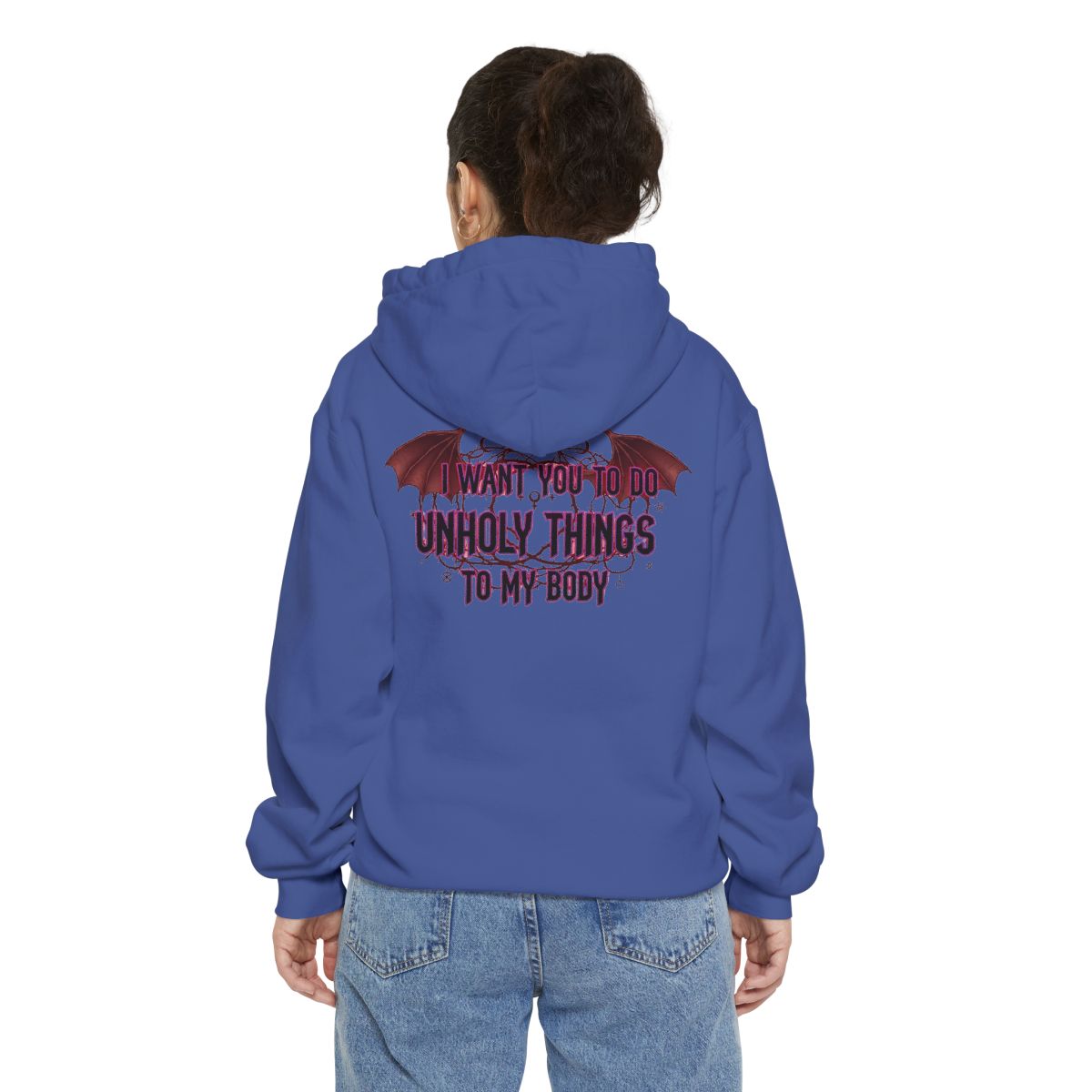 Color: Flo Blue | Unholy Things Garment-Dyed Hoodie