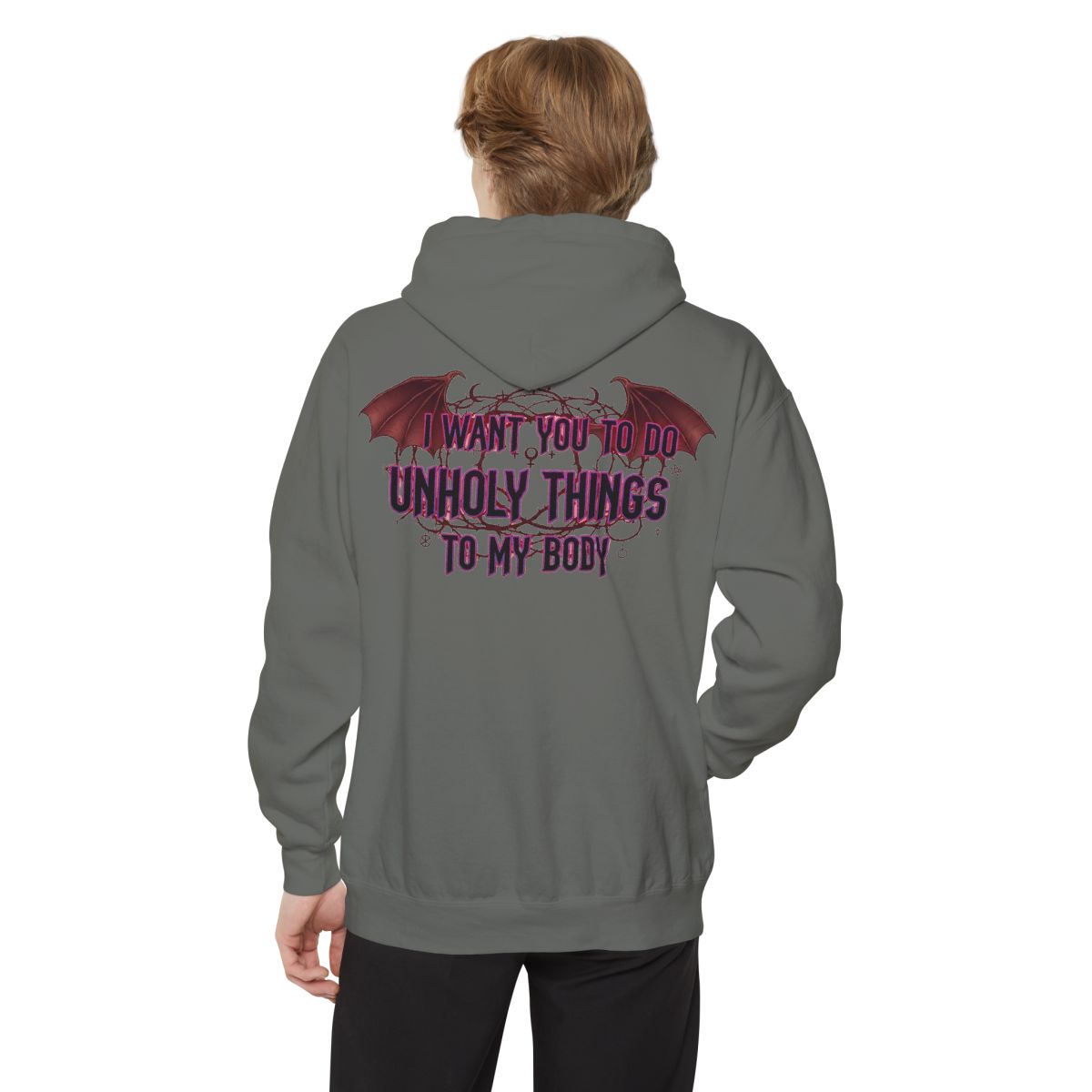 Color: Grey | Unholy Things Garment-Dyed Hoodie