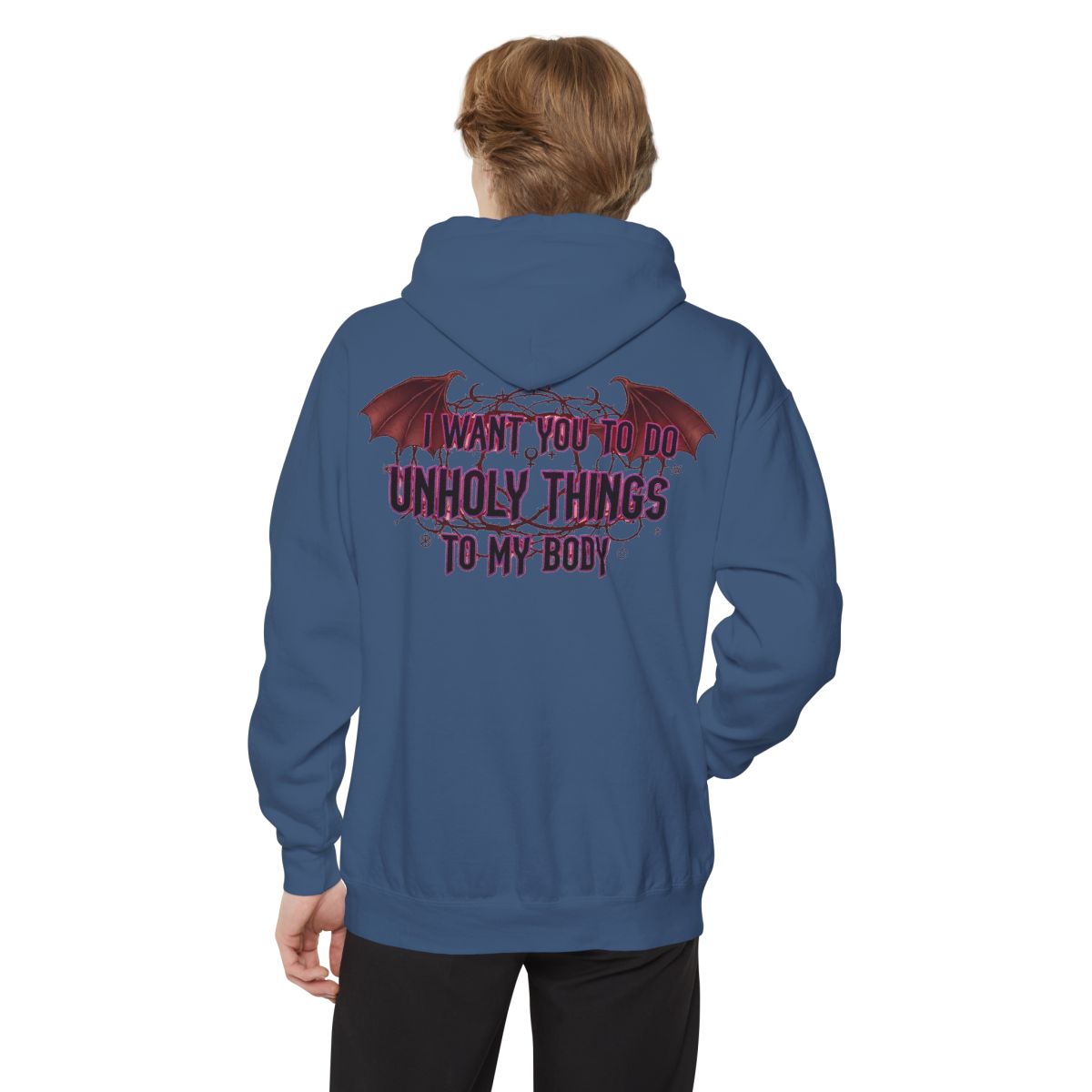 Color: True Navy | Unholy Things Garment-Dyed Hoodie