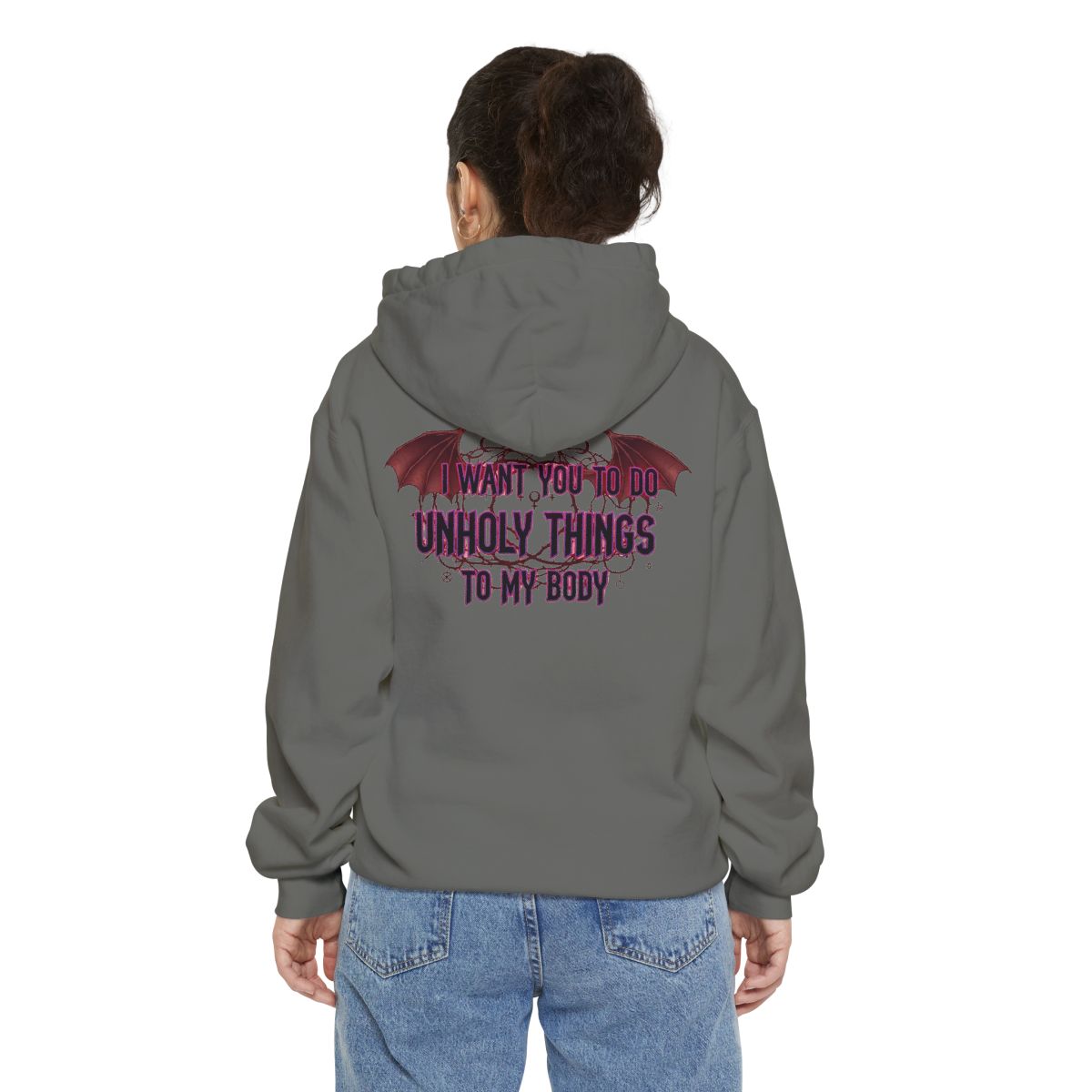 Color: Grey | Unholy Things Garment-Dyed Hoodie